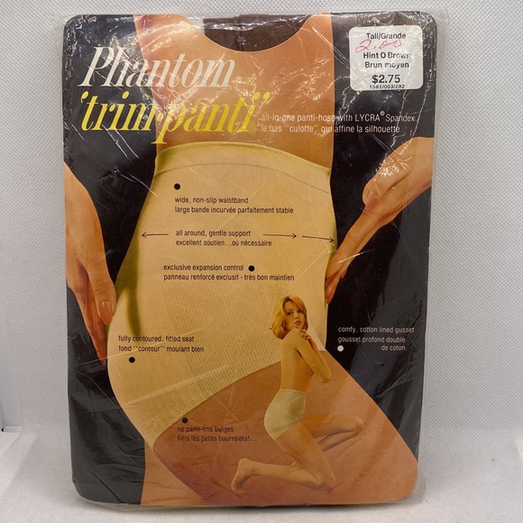 Phantom Trim-Panti Pantyhose Hint O Brown Size Tall Vintage - Picture 12 of 12